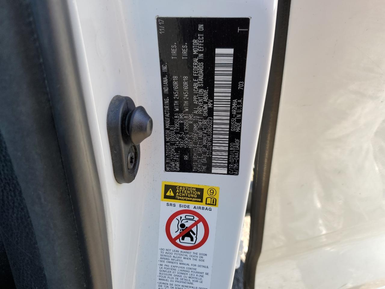 5TDJZRFH0JS805023 TOYOTA HIGHLANDER 2018