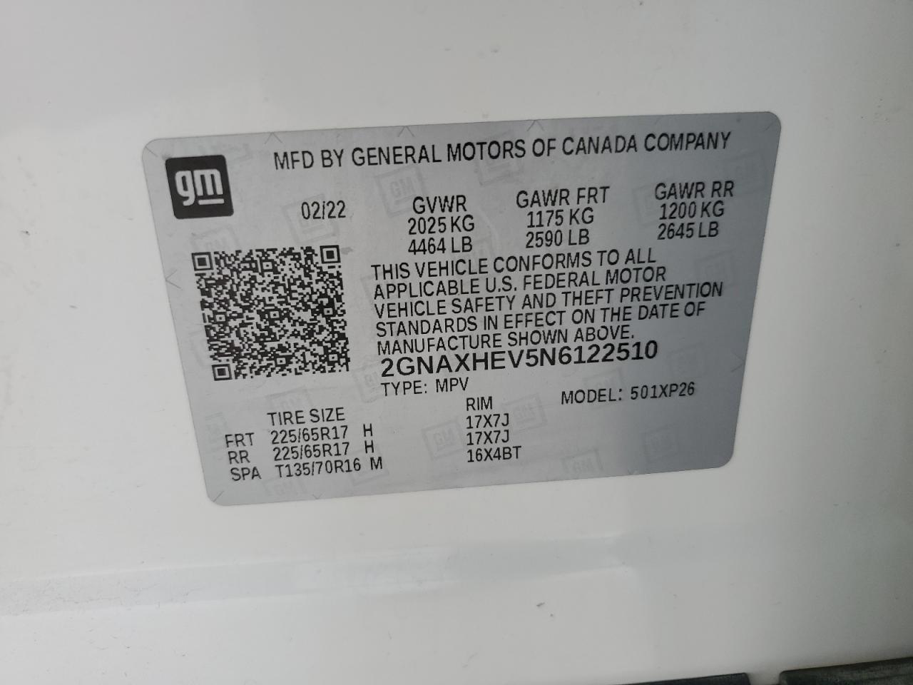 2GNAXHEV5N6122510 CHEVROLET EQUINOX 2022
