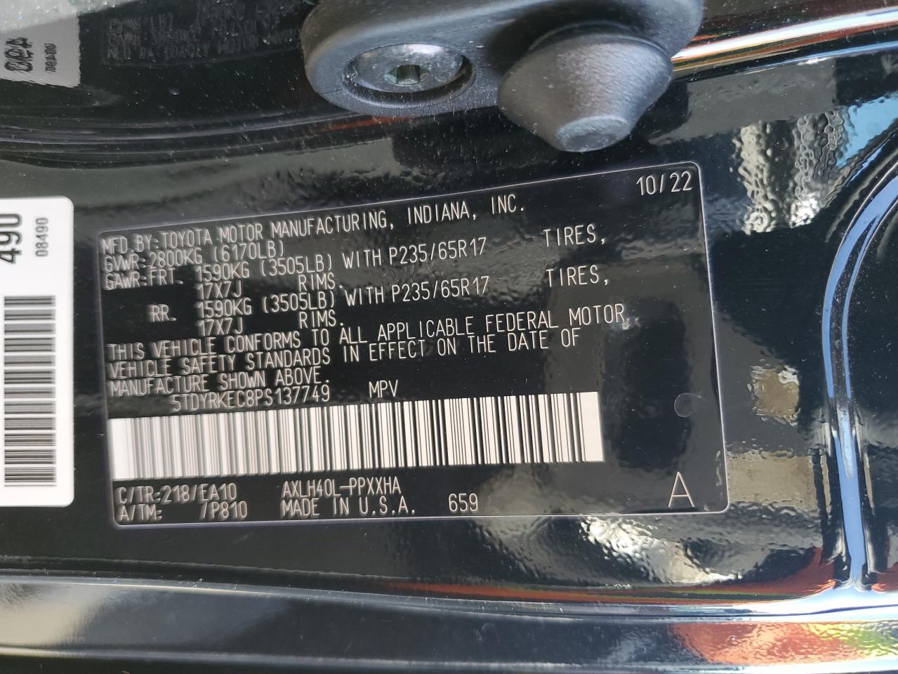5TDYRKEC8PS137749 TOYOTA All Models 2023