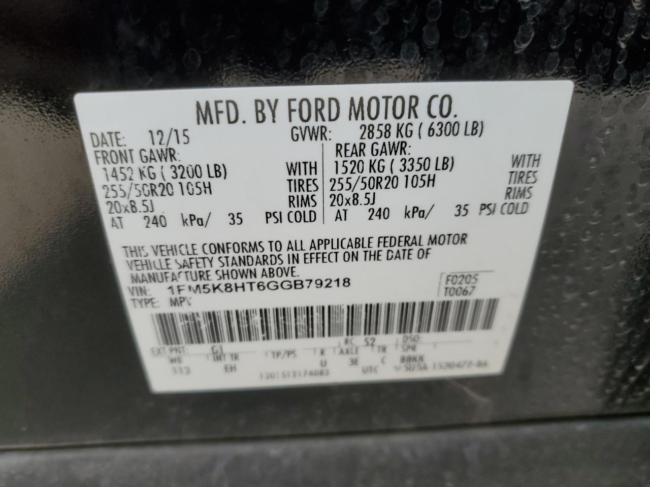 1FM5K8HT6GGB79218 FORD EXPLORER 2016