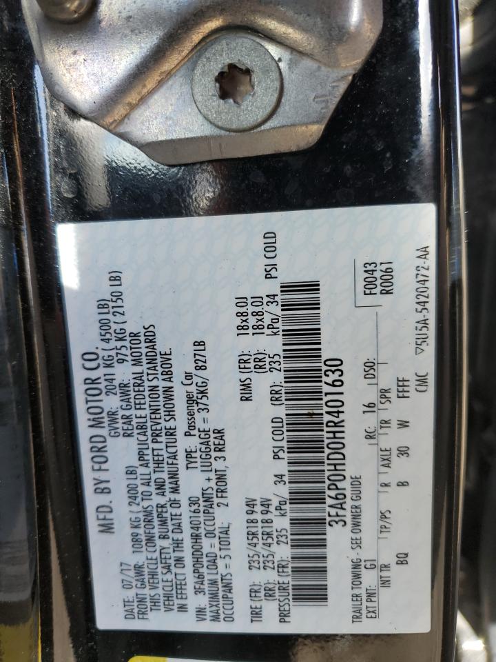 3FA6P0HD0HR401630 FORD FUSION 2017