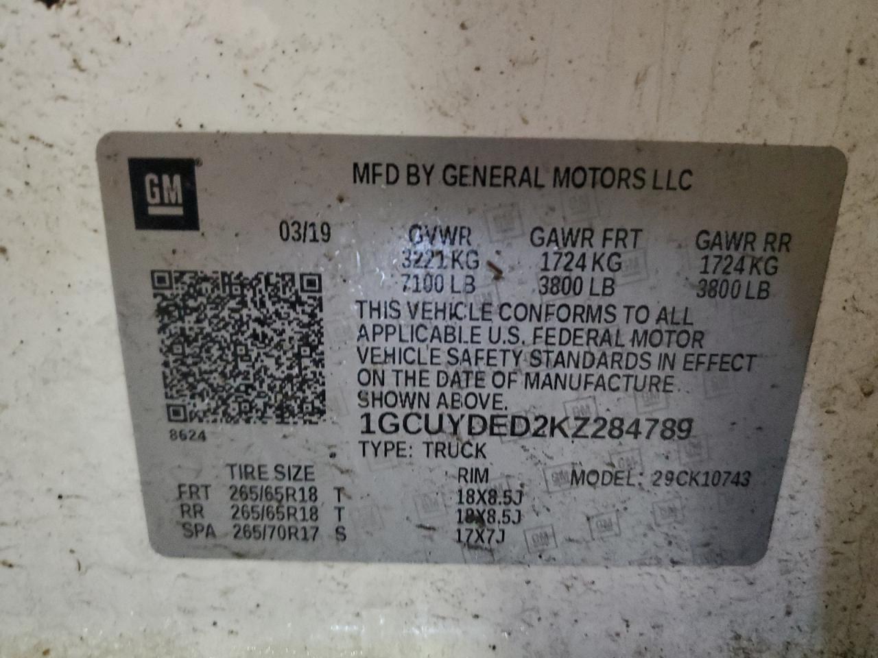 1GCUYDED2KZ284789 CHEVROLET ALL Models 2019