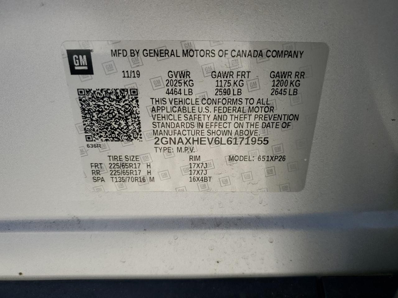 2GNAXHEV6L6171955 CHEVROLET EQUINOX 2020