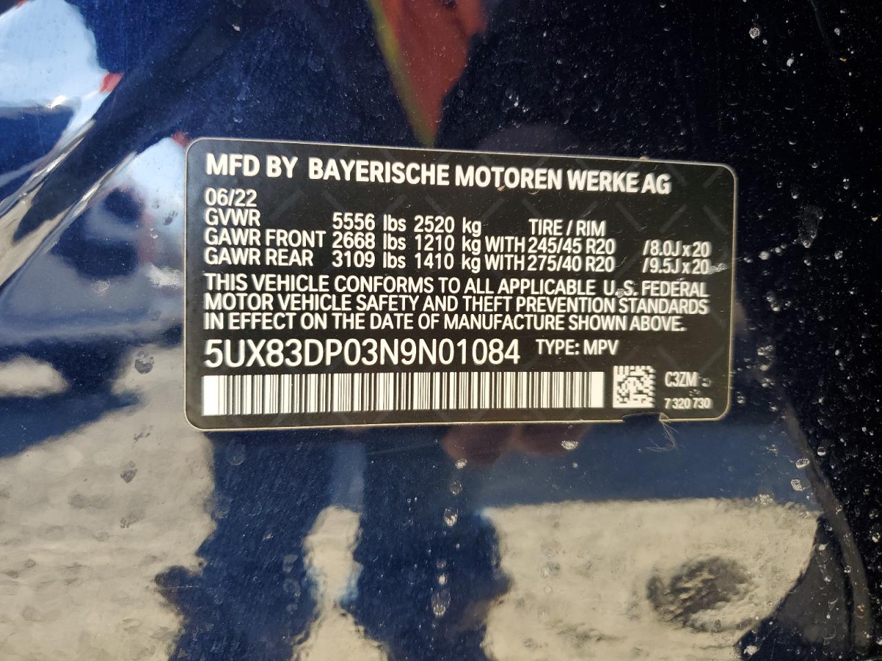 5UX83DP03N9N01084 BMW X3 M40I 2022