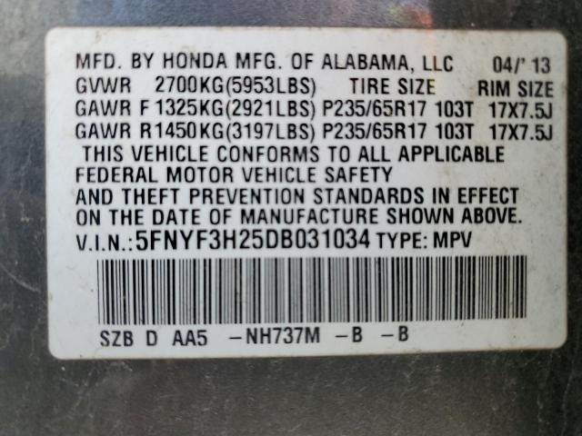 5FNYF3H25DB031034 | 2013 Honda pilot lx