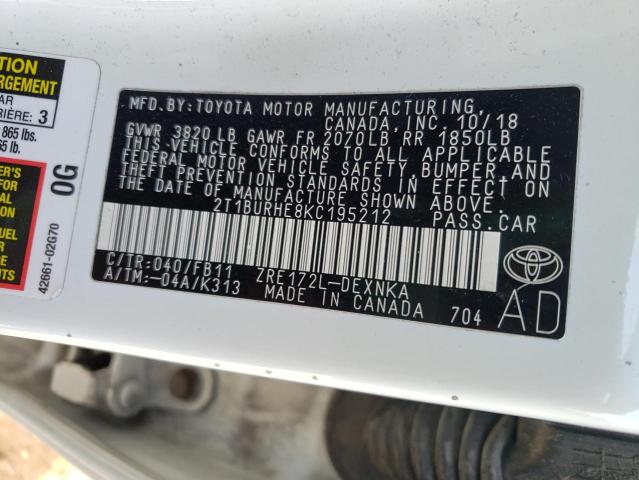 2019 TOYOTA COROLLA L 2T1BURHE8KC195212
