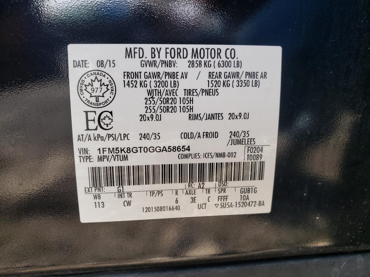 1FM5K8GT0GGA58654 FORD EXPLORER 2016
