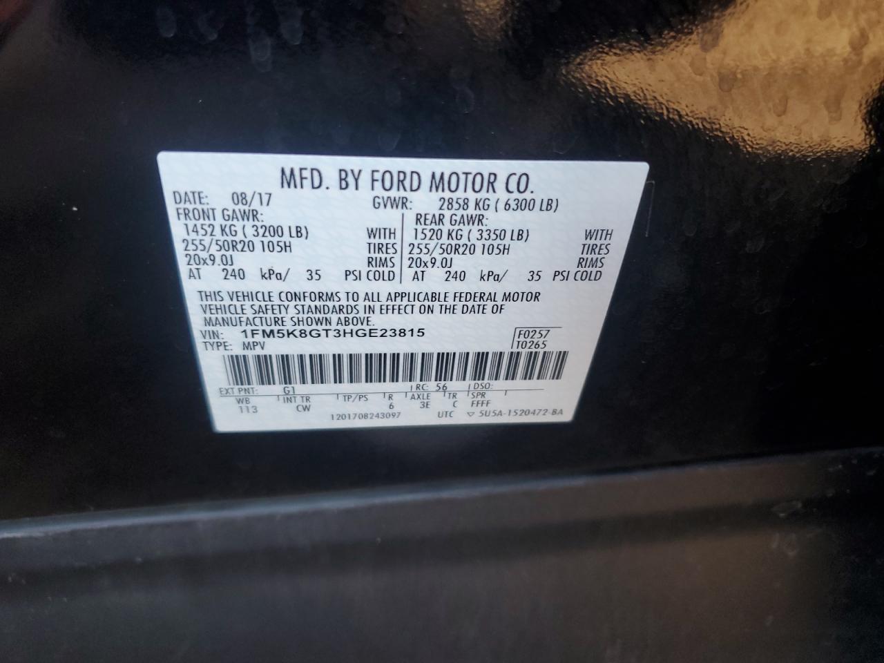 1FM5K8GT3HGE23815 FORD EXPLORER 2017