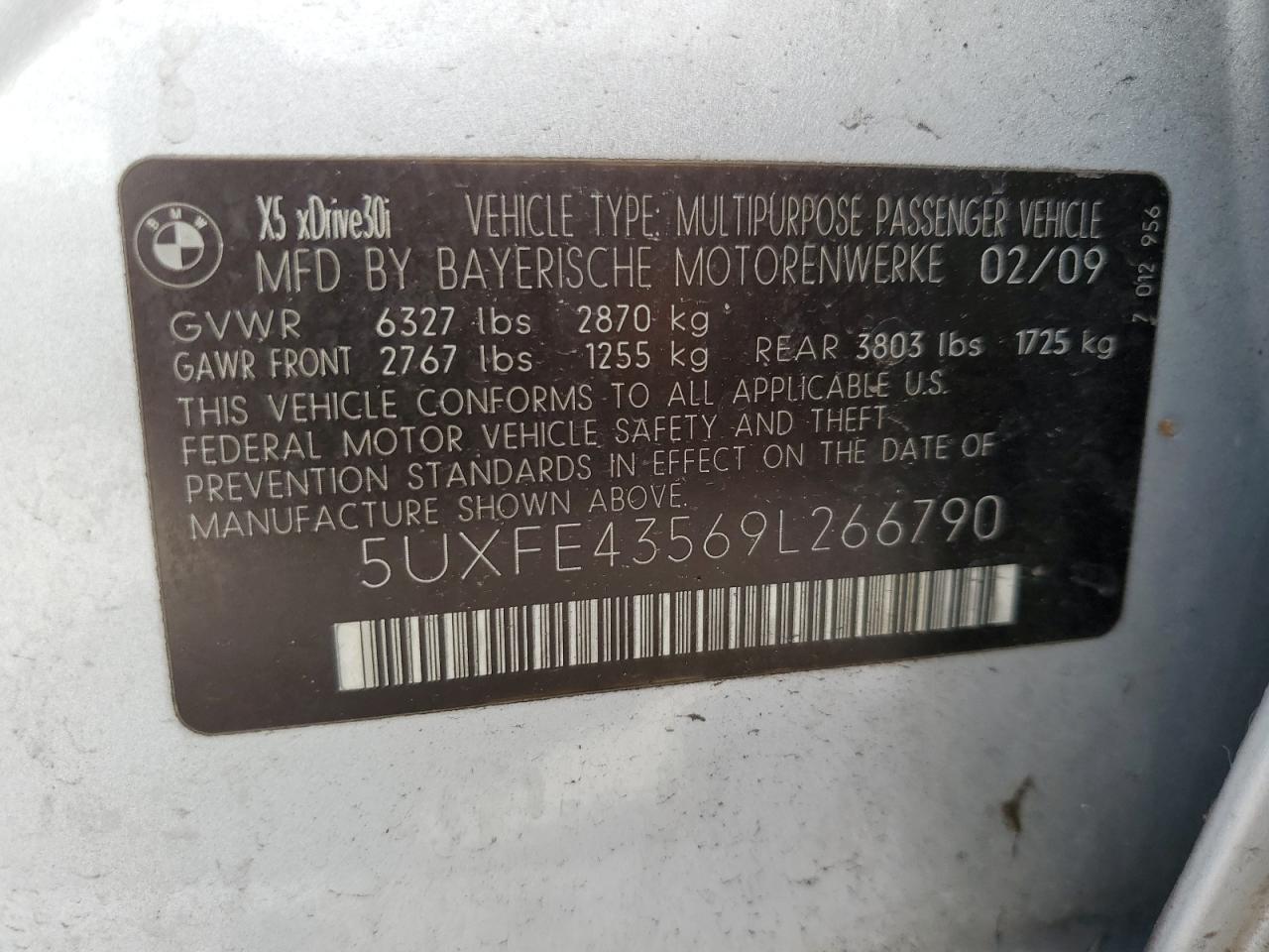 5UXFE43569L266790 2009 BMW X5 xDrive30I