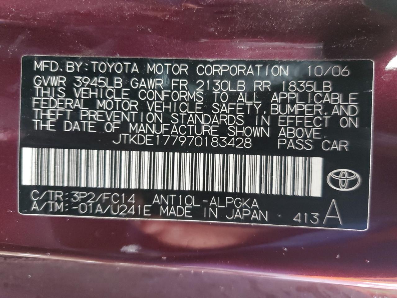 JTKDE177970183428 2007 Toyota Scion Tc