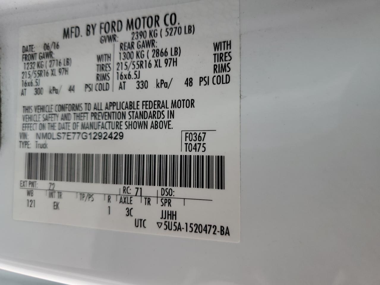 NM0LS7E77G1292429 FORD TRANSIT 2016