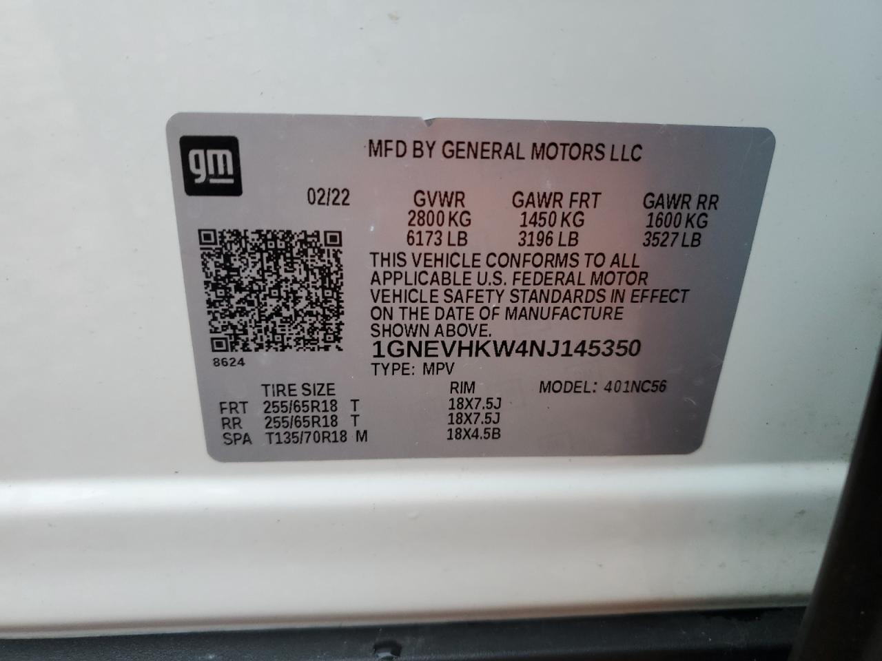 1GNEVHKW4NJ145350 CHEVROLET TRAVERSE 2022
