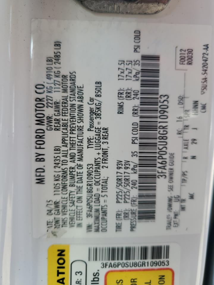 3FA6P0SU8GR109053 FORD FUSION 2016