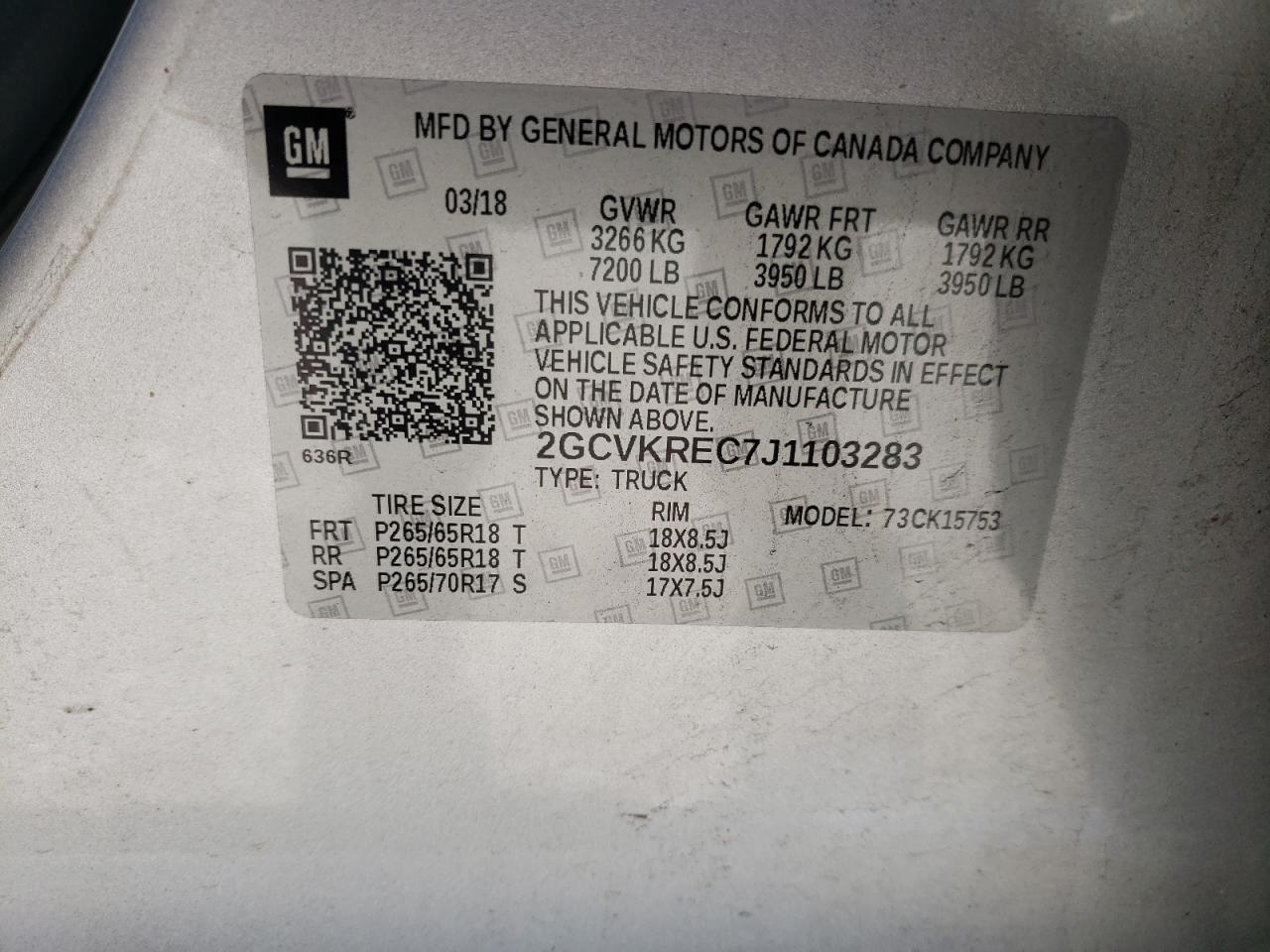 2GCVKREC7J1103283 CHEVROLET ALL Models 2018