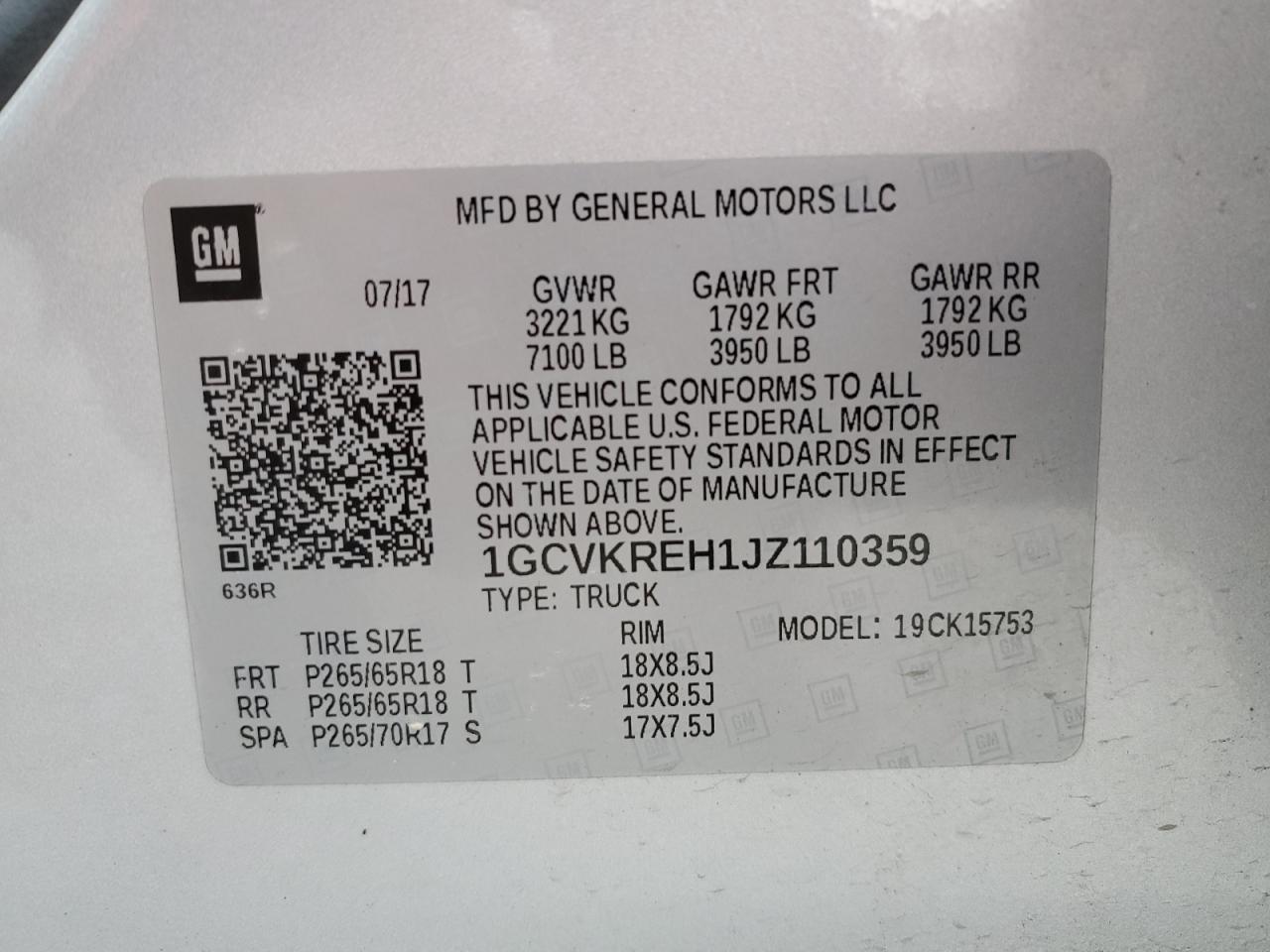 1GCVKREH1JZ110359 CHEVROLET ALL Models 2018
