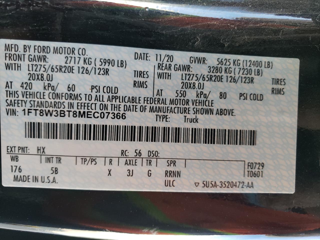1FT8W3BT8MEC07366 FORD F350 2021