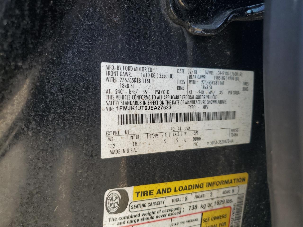 1FMJK1JT0JEA27633 FORD EXPEDITION 2018