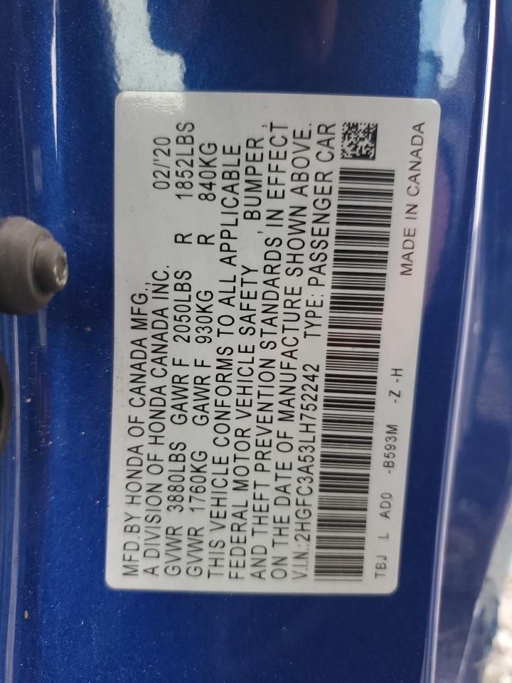 2HGFC3A53LH752242 HONDA CIVIC 2020