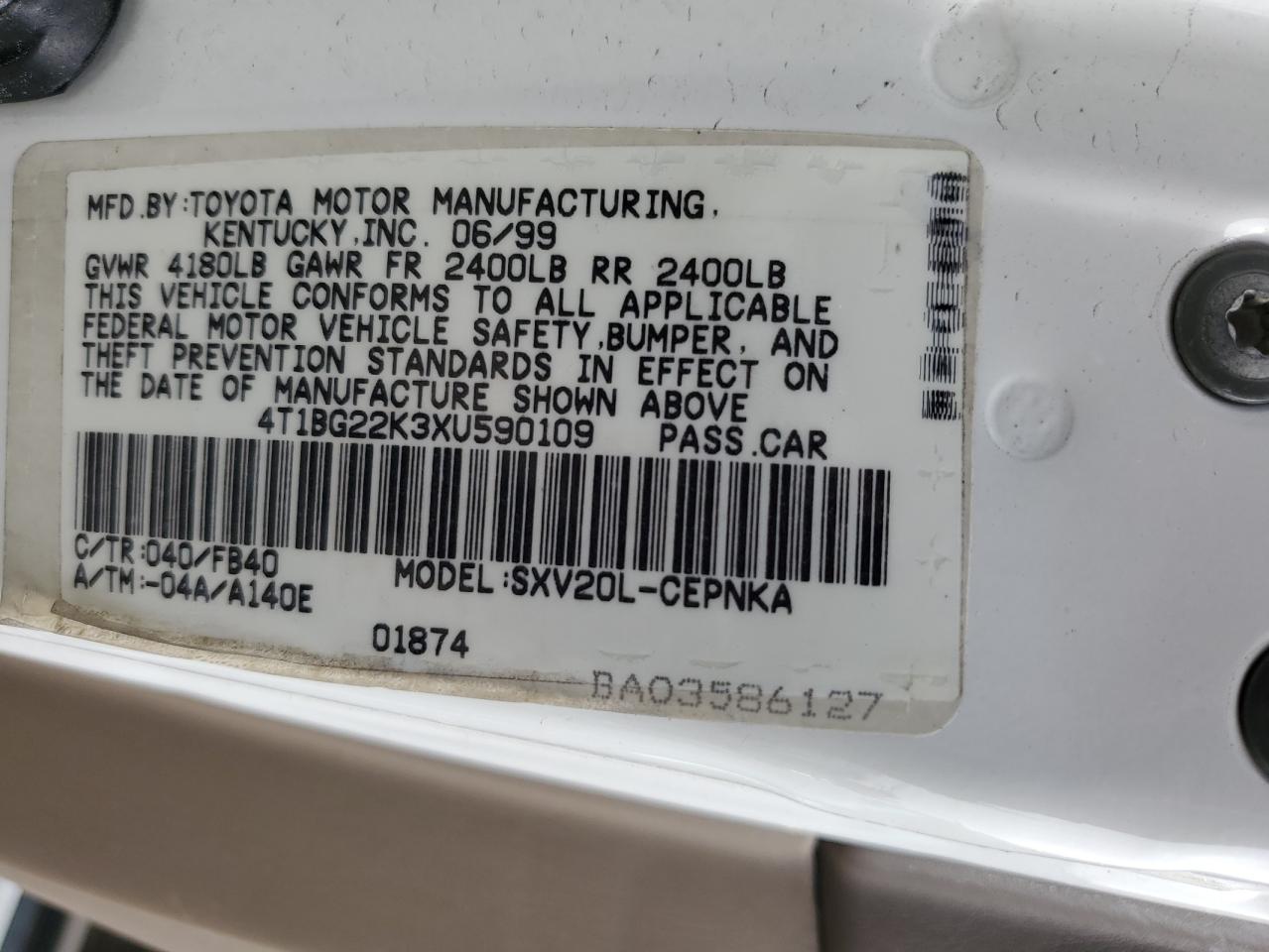 4t1bg22k3xu590109 4T1BG22K3XU590109 1999 Toyota Camry Ce