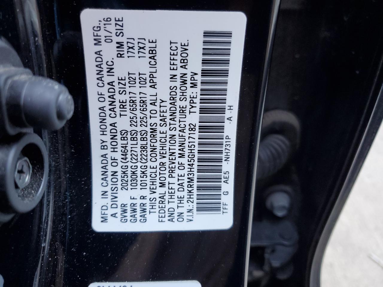 2HKRM3H45GH517182 HONDA CRV 2016