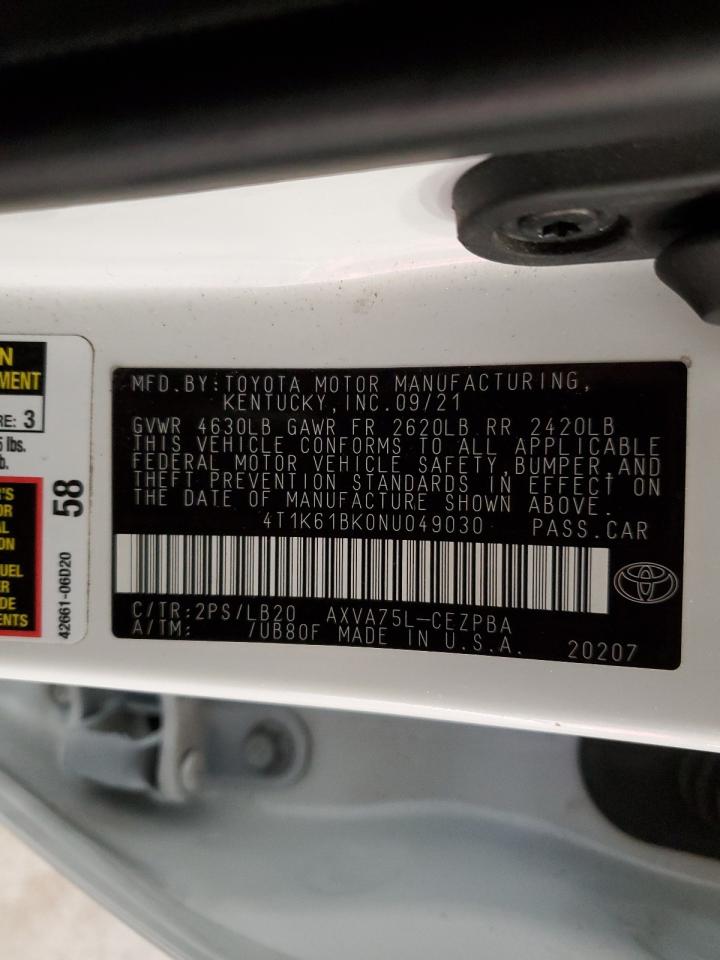 4T1K61BK0NU049030 TOYOTA CAMRY 2022