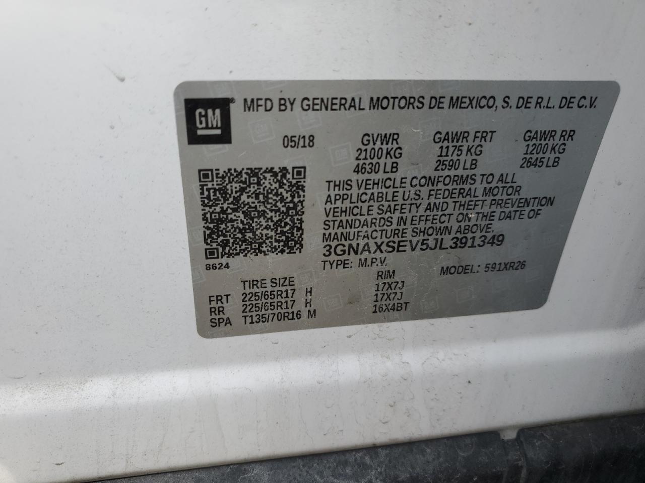 3GNAXSEV5JL391349 CHEVROLET EQUINOX 2018