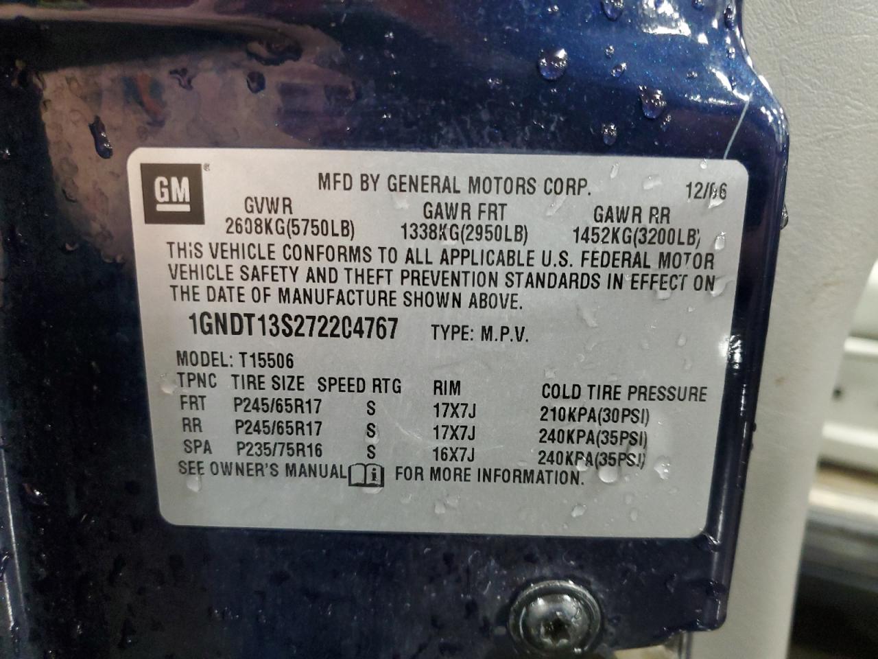 1GNDT13S272204767 2007 Chevrolet Trailblazer Ls