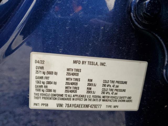 2022 TESLA MODEL Y 7SAYGAEEXNF429277