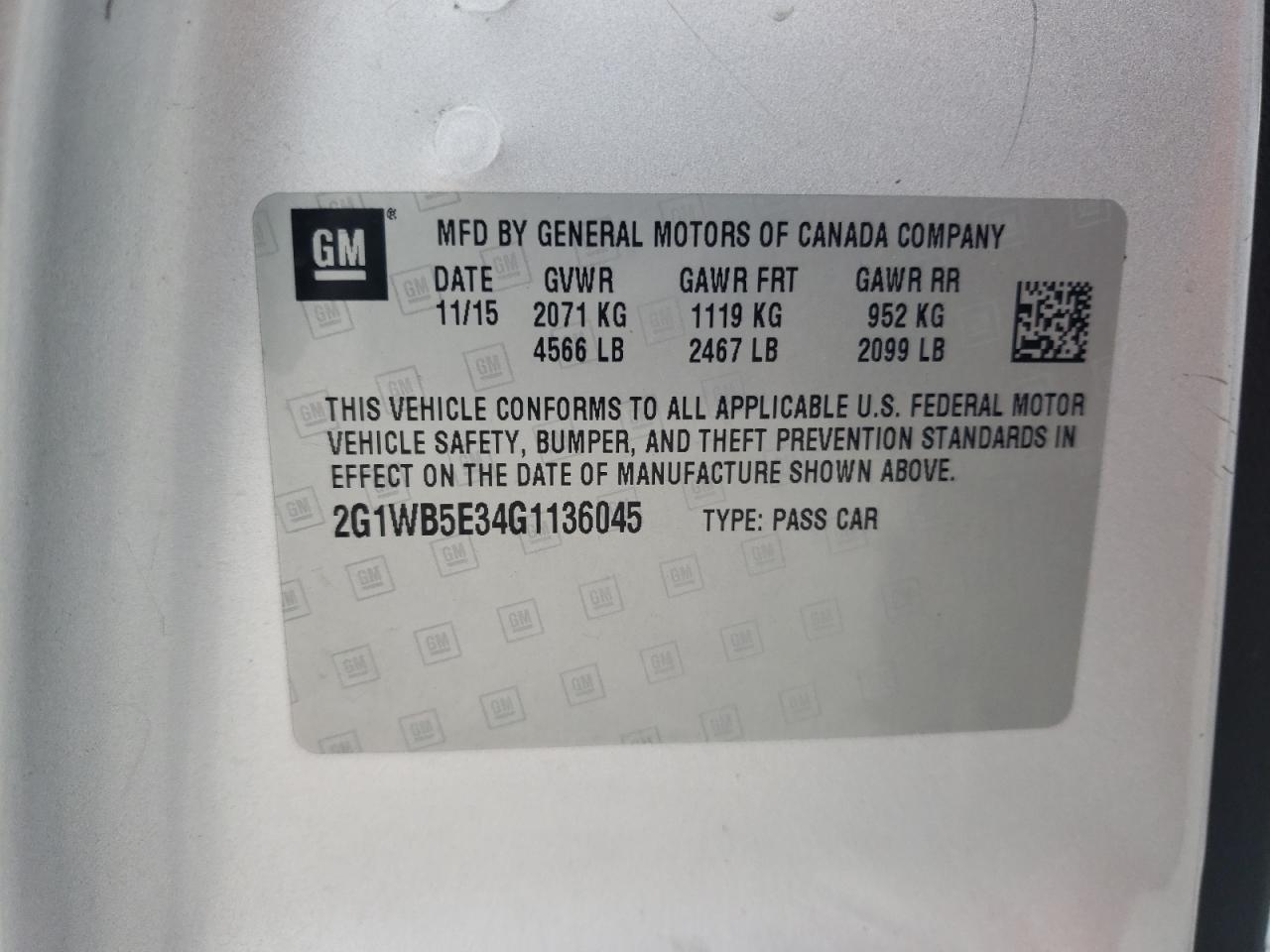 2G1WB5E34G1136045 CHEVROLET IMPALA 2016