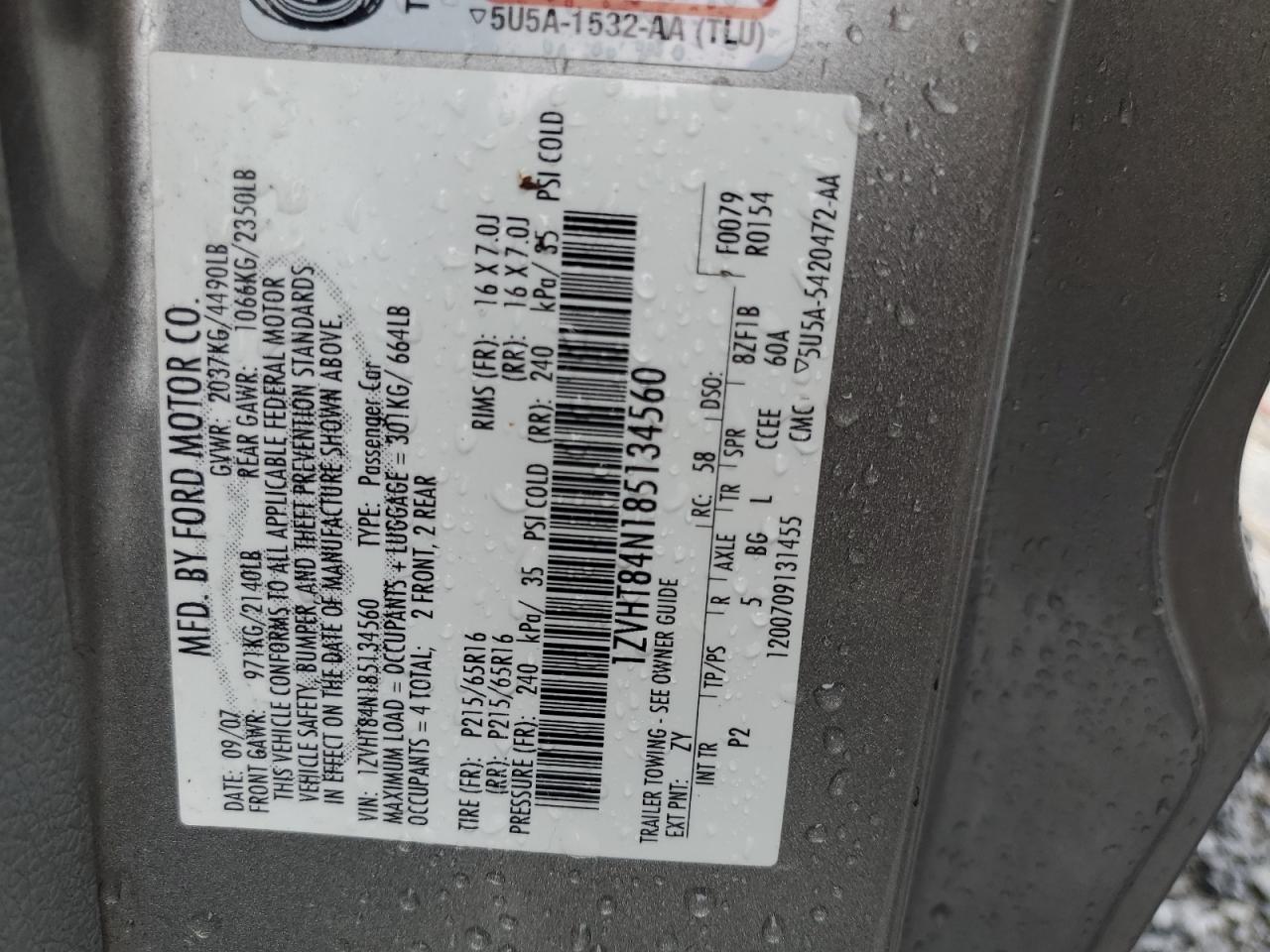 1ZVHT84N185134560 2008 Ford Mustang