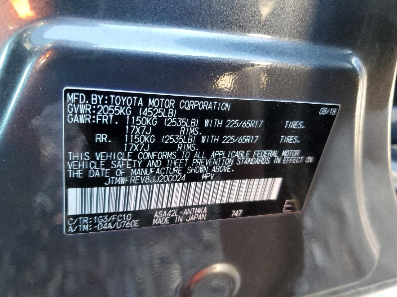 JTMWFREV8JJ200024 TOYOTA RAV4 2018