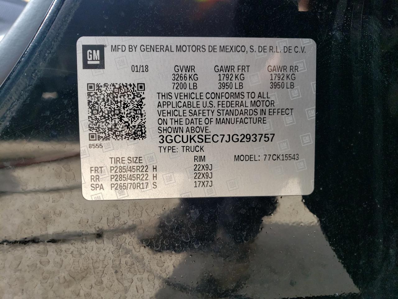 3GCUKSEC7JG293757 CHEVROLET ALL Models 2018