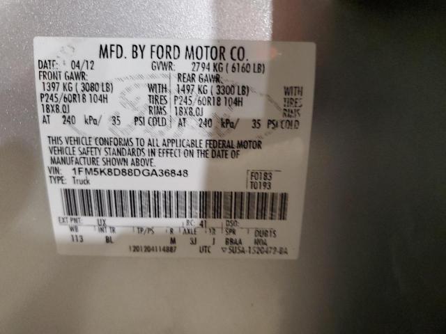 2013 Ford Explorer Xlt VIN: 1FM5K8D88DGA36848 Lot: 44140154