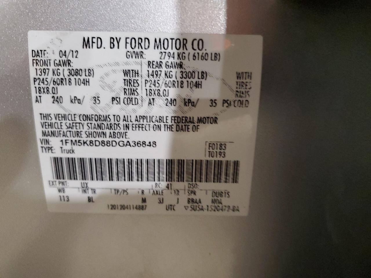 1FM5K8D88DGA36848 2013 Ford Explorer Xlt