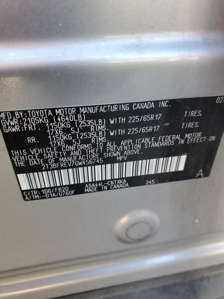 2T3BFREV7GW456745 TOYOTA RAV4 2016
