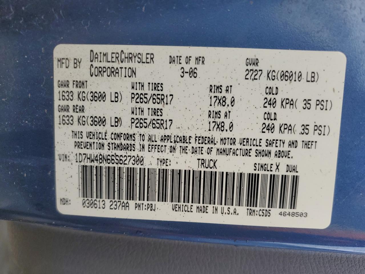 1d7hw48n66s627300 1D7HW48N66S627300 2006 Dodge Dakota Quad Slt