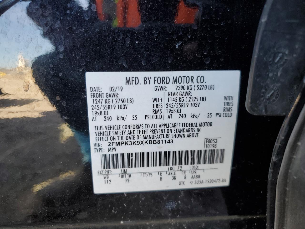 2FMPK3K9XKBB81143 FORD EDGE 2019