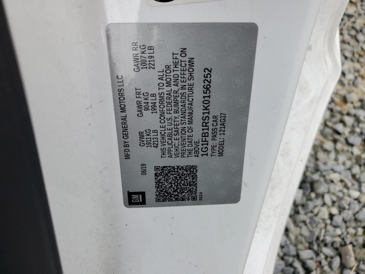 1G1FB1RS1K0156252 CHEVROLET CAMARO 2019