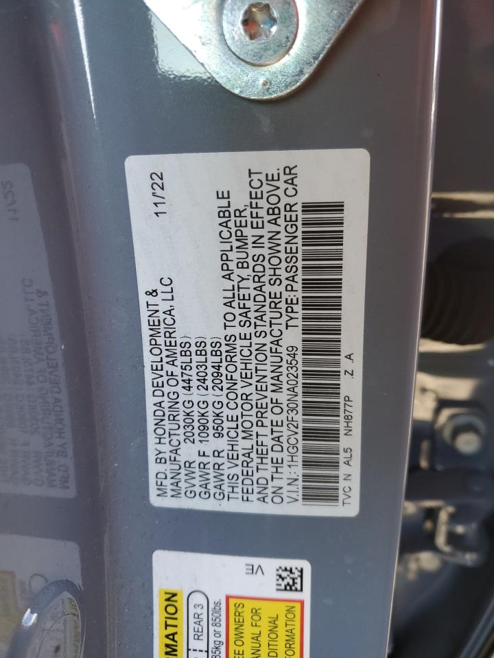 1HGCV2F30NA023549 2022 Honda Accord Sport