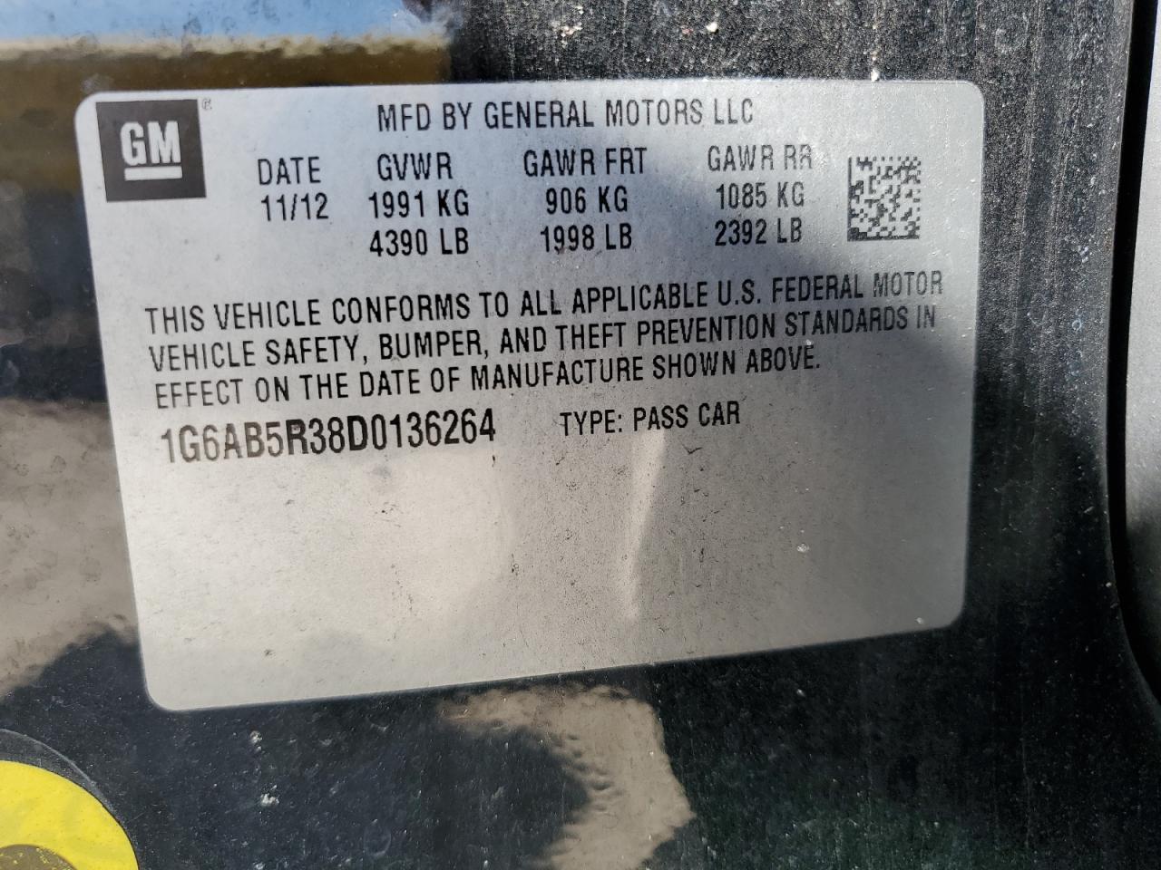 1g6ab5r38d0136264 1G6AB5R38D0136264 2013 Cadillac Ats Luxury