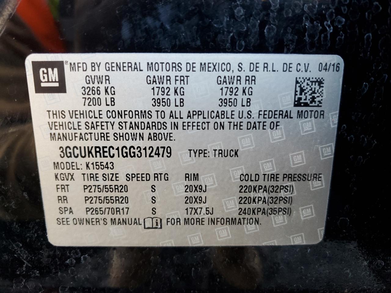 3GCUKREC1GG312479 CHEVROLET ALL Models 2016