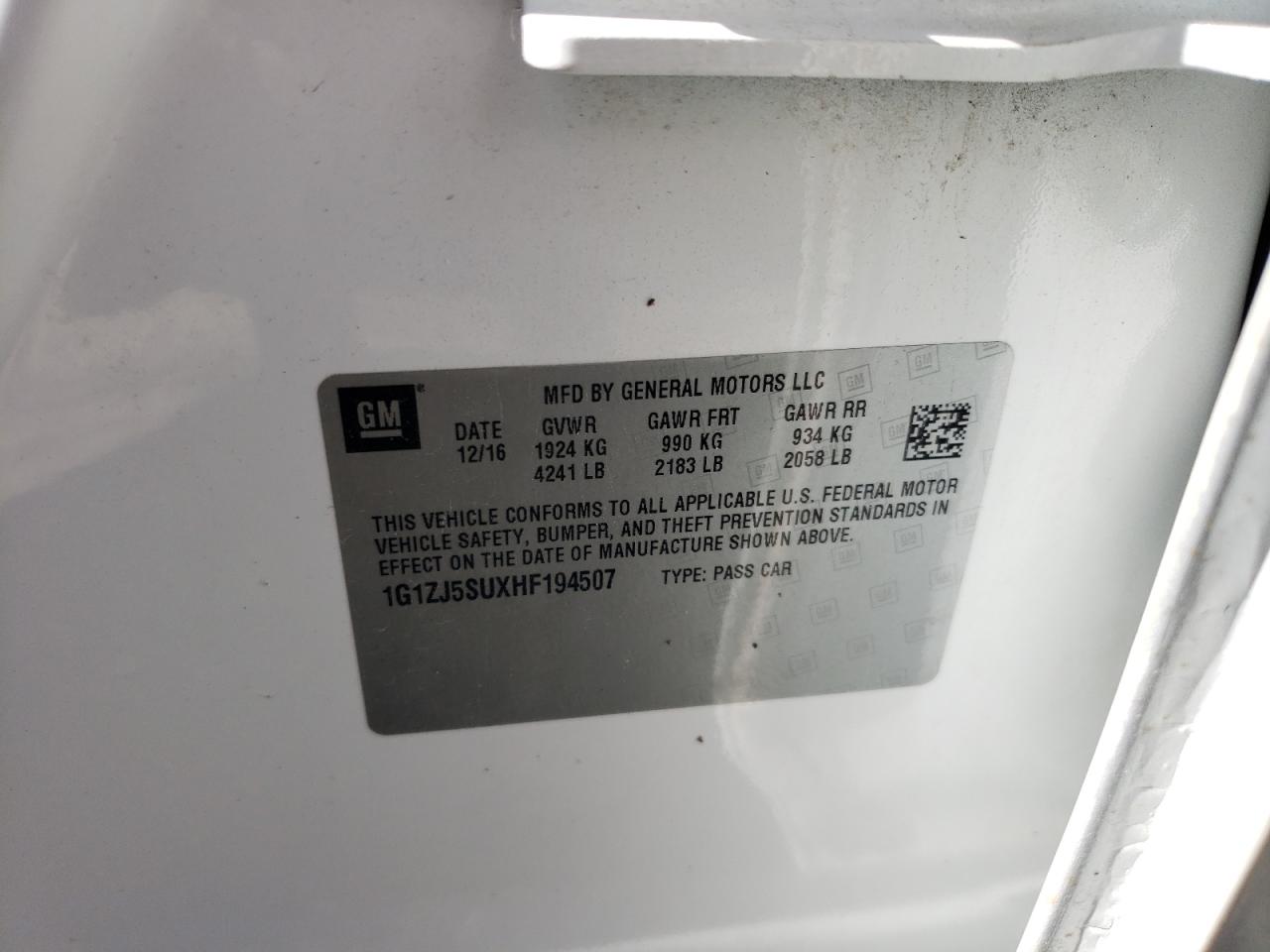 1G1ZJ5SUXHF194507 CHEVROLET MALIBU 2017
