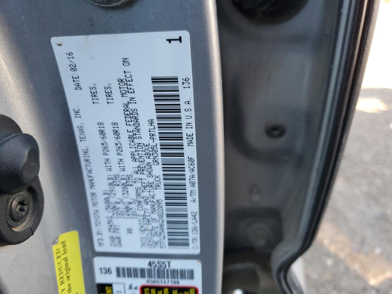5TFGZ5AN6GX022095 TOYOTA TACOMA 2016