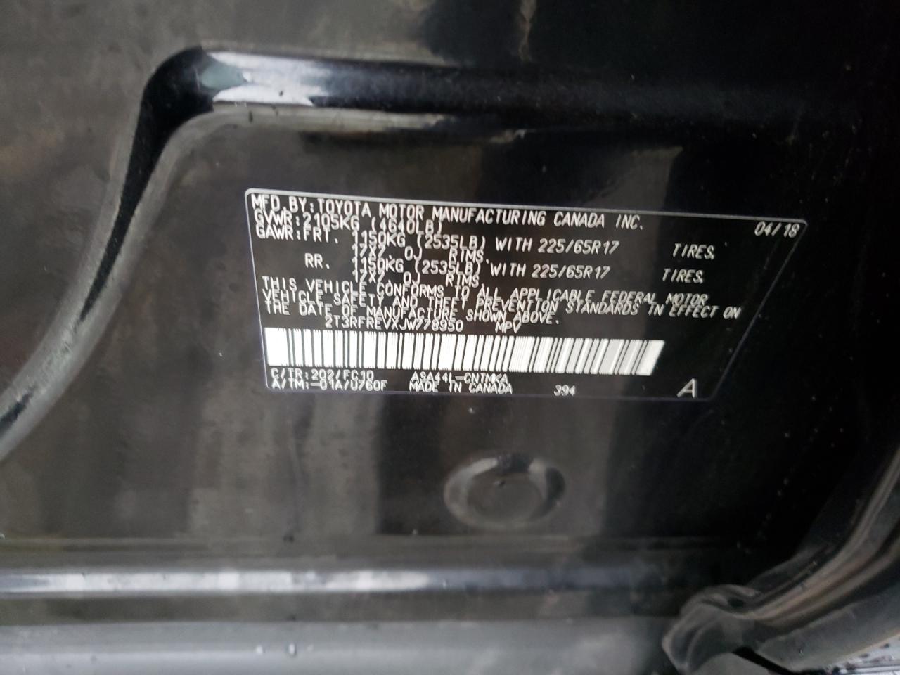 2T3RFREVXJW778950 TOYOTA RAV4 2018