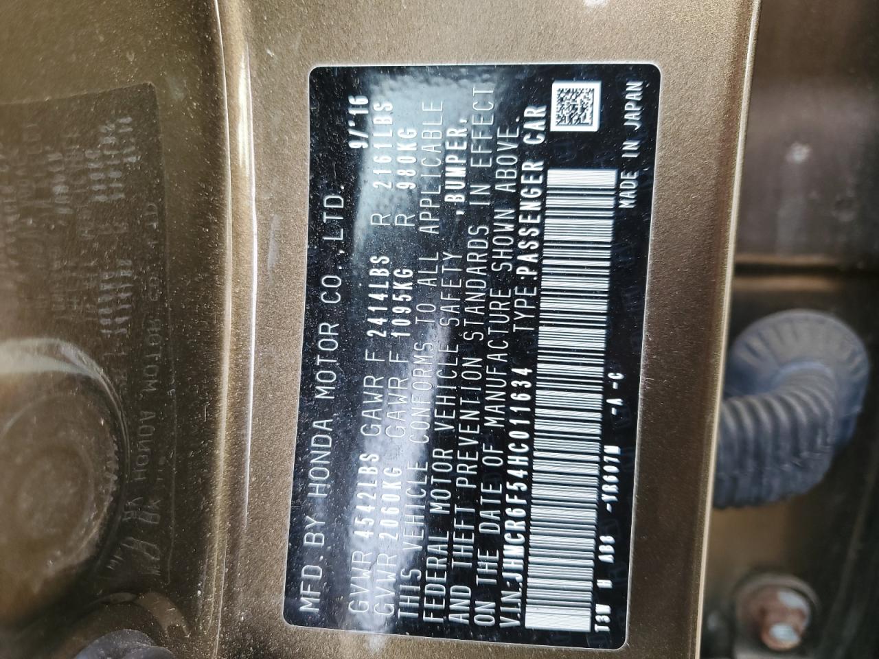 JHMCR6F54HC011634 HONDA ACCORD 2017