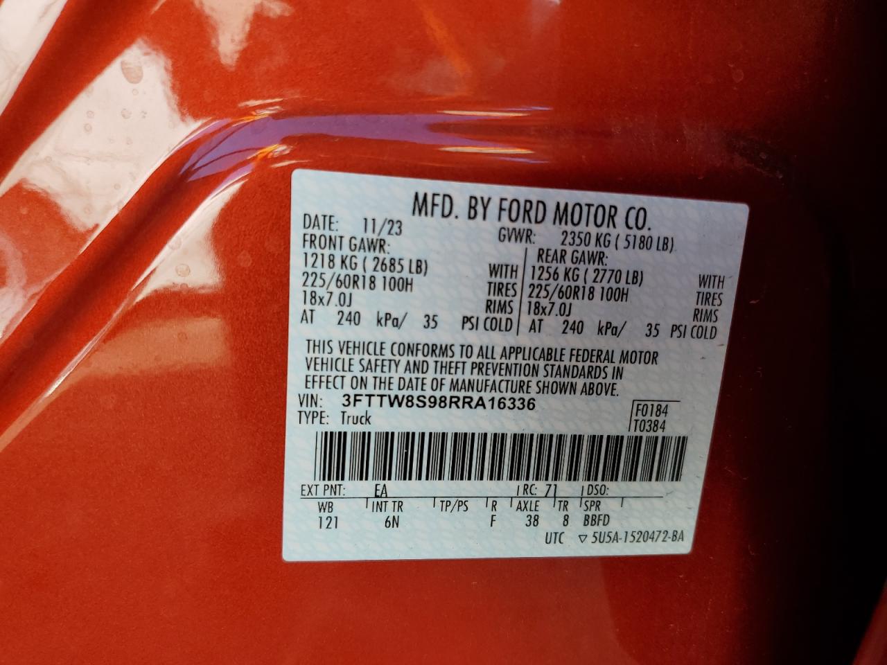 3FTTW8S98RRA16336 FORD MAVERICK L 2024