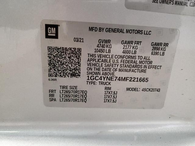1GC4YNE74MF221665 CHEVROLET ALL Models 2021