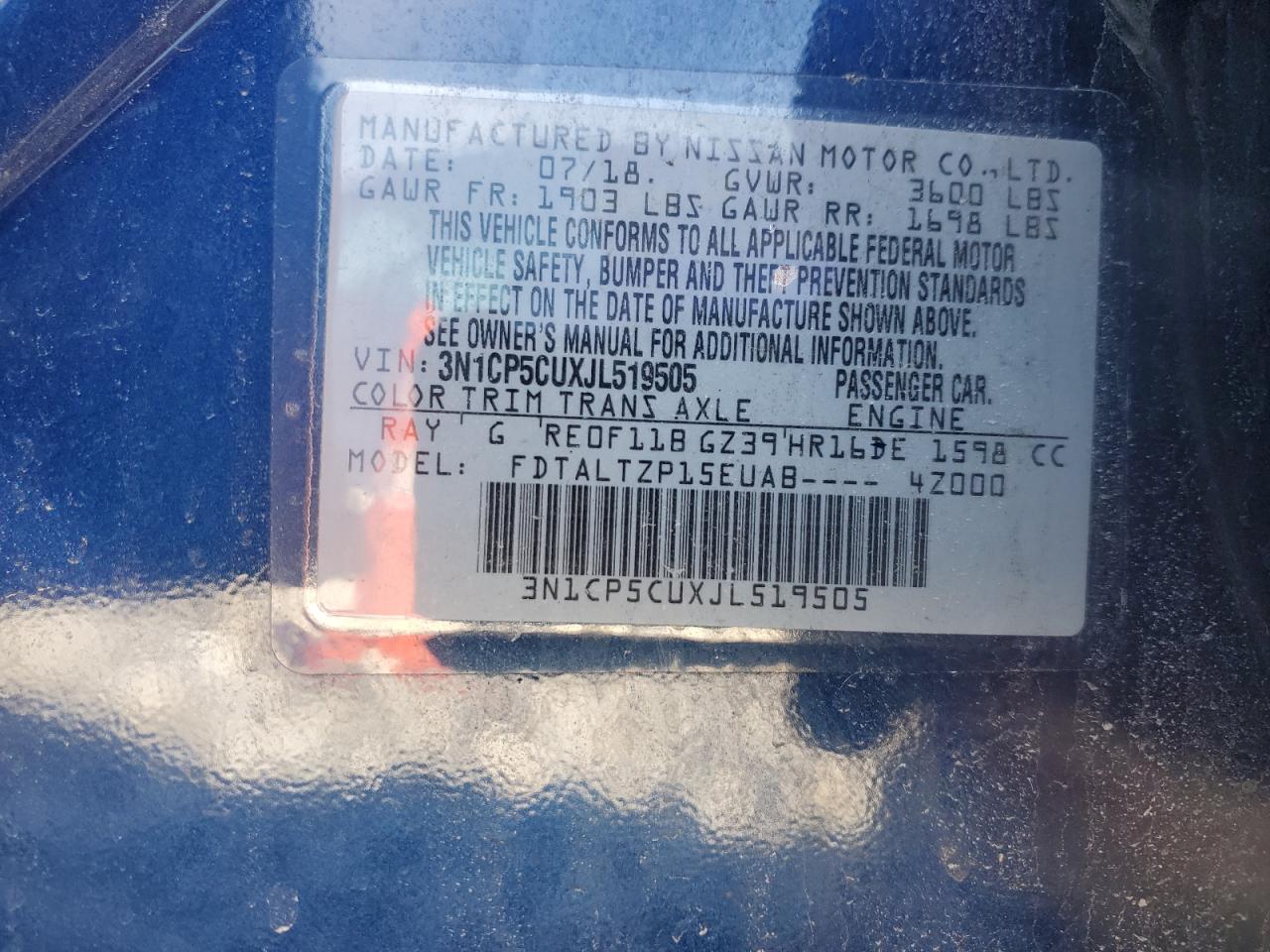 3N1CP5CUXJL519505 NISSAN KICKS 2018