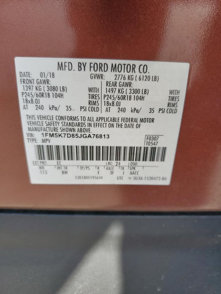 1FM5K7D85JGA76813 2018 Ford Explorer Xlt 1FM5K7D85JGA76813 2018 Ford Explorer Xlt