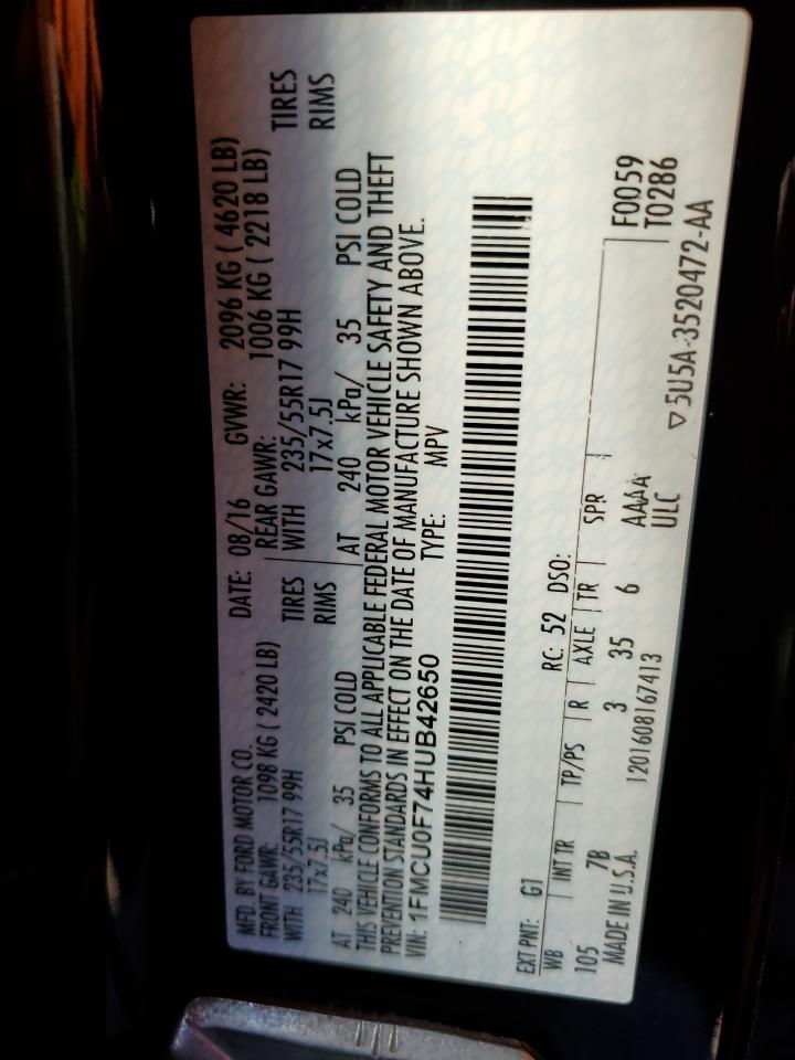 1FMCU0F74HUB42650 FORD ESCAPE 2017